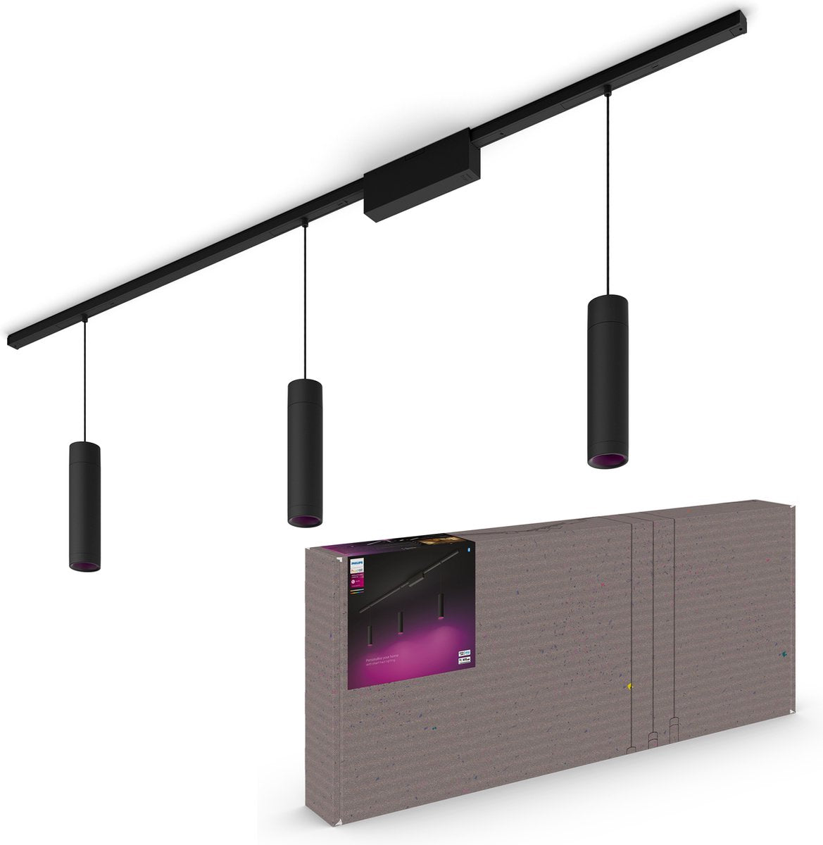Illuminazione con binario a soffitto Philips hue perifo - luce bianca e colorata - 3 lampade a sospensione - nero - set base