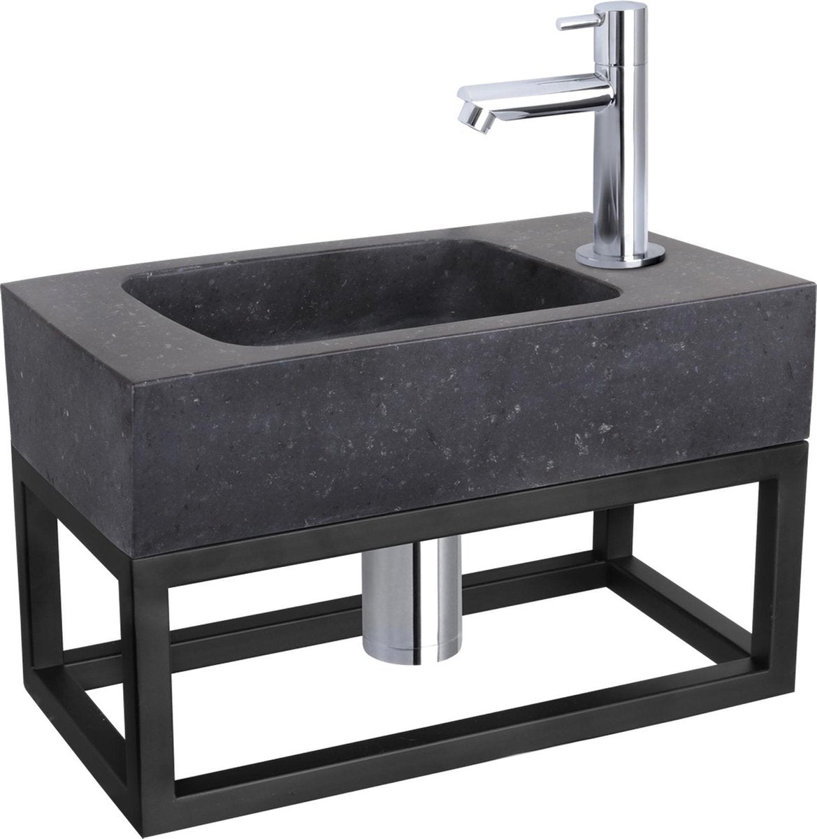 Differnz conjunto de fuente bombai negro - piedra natural - grifo recto cromado - con toallero - 40 x 22 x 9 cm