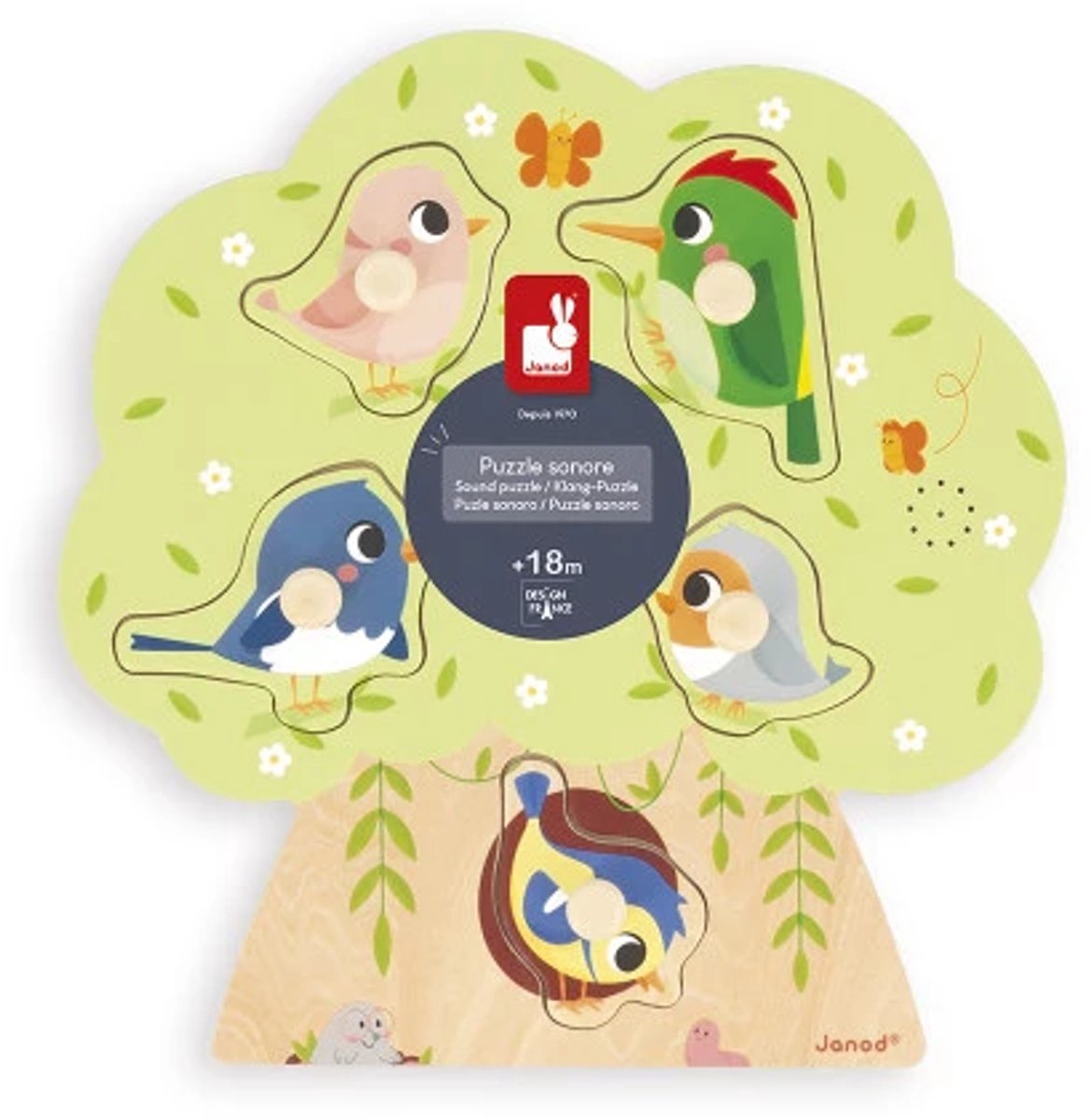 Janod - puzzle musicale - uccelli - 5 pezzi