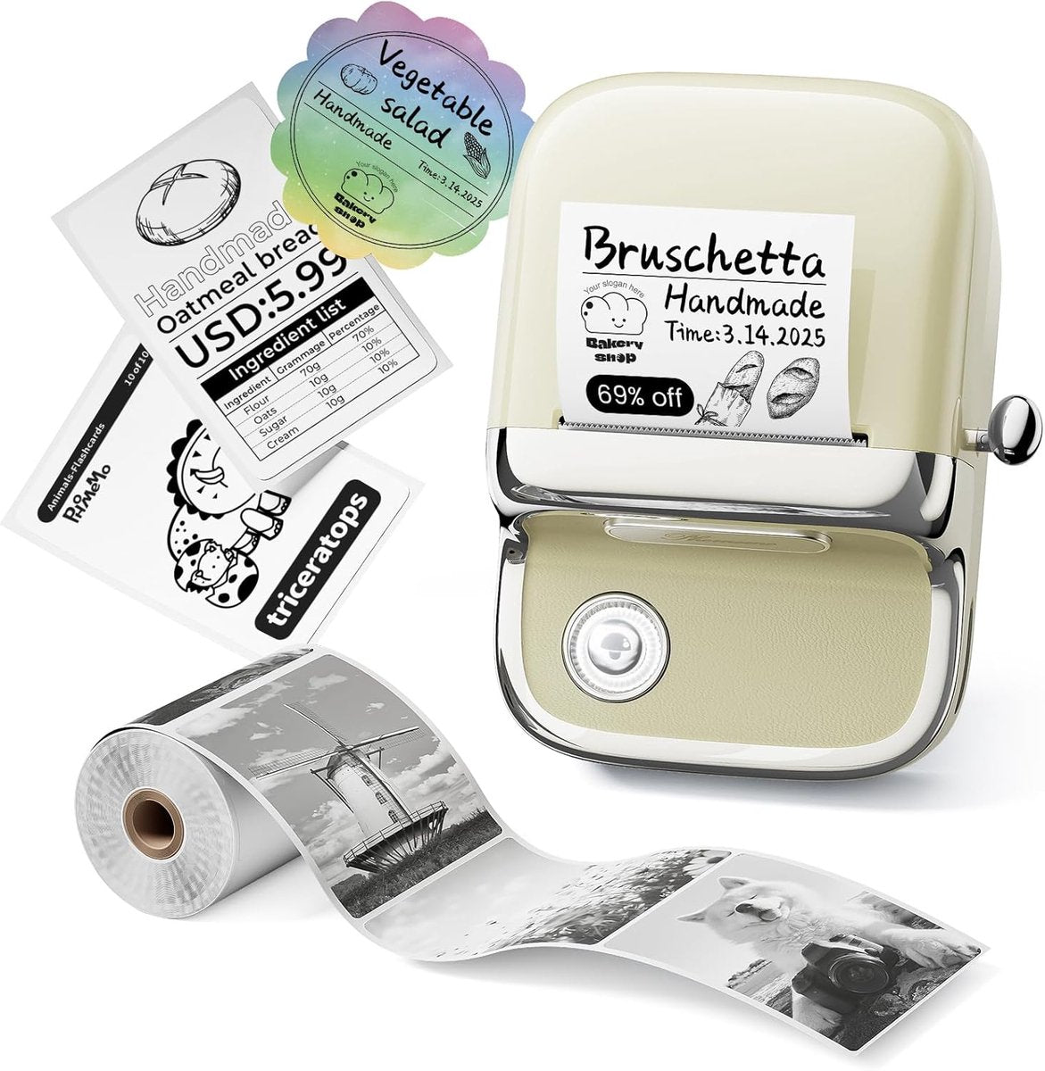 Phomemo m150 - etichettatrice bluetooth - mini stampante termica - stampante per etichette portatile - 203 dpi - per etichette organizzative e creative - beige