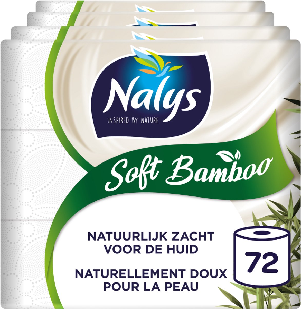 Papel higiénico suave de bambú Nalys - 72 rollos - blanco (3 capas) - paquete económico - embalaje de papel
