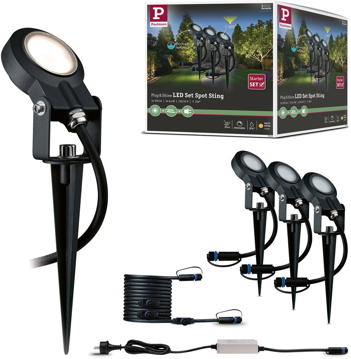 Paulmann plug Shine Faretti da giardino LED Sting set base IP67 3000K 3x6,4W 75VA antracite