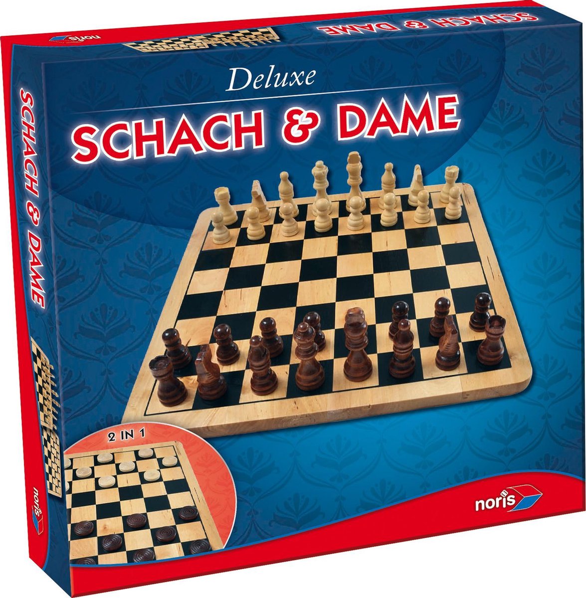 Noris scacchi e dama deluxe in legno 2 in 1 - gioco da tavolo