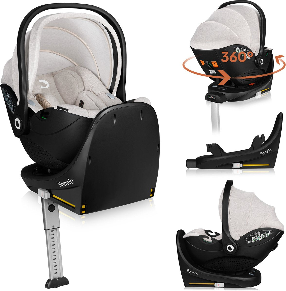 Set Lionelo moxie i-size - seggiolino auto con base ISOFIX girevole - seggiolino auto rwf dalla nascita - tessuto bambù - rotazione 360° - ganci cintura magnetici - dri-seat - poggiatesta con memory foam - 4,3 kg - traspirante lavabile