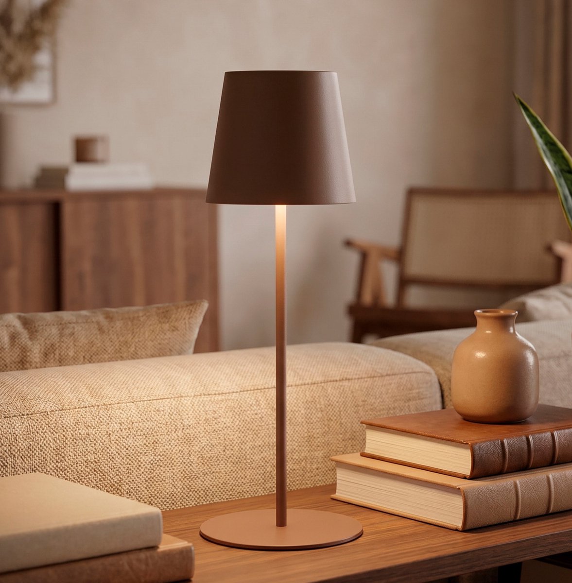 Briloner kiki - lámpara de mesa recargable - regulable - para interior y exterior - regulable en altura - luz blanca cálida - marrón