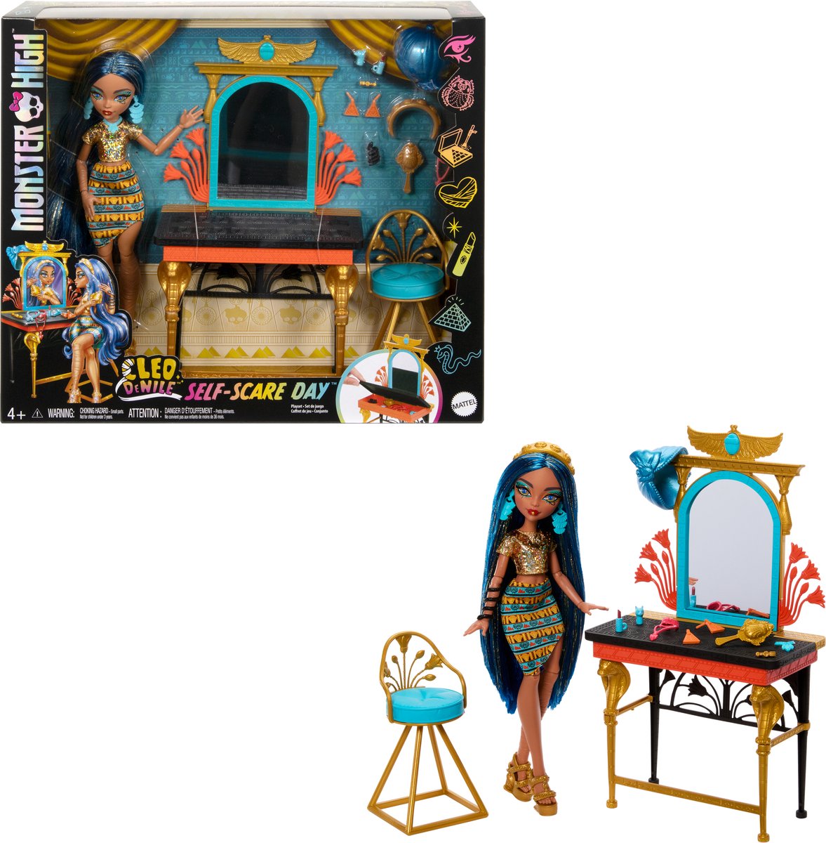 Giochi Mattel Monster High Cleo de Nile - cura di sé con un tocco inquietante - bambola e set da gioco