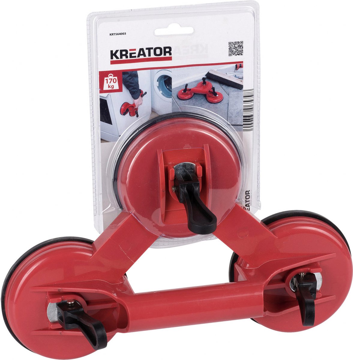 Kreator - zuignap triple - tegelzuignap - glasdrager - 130 kg