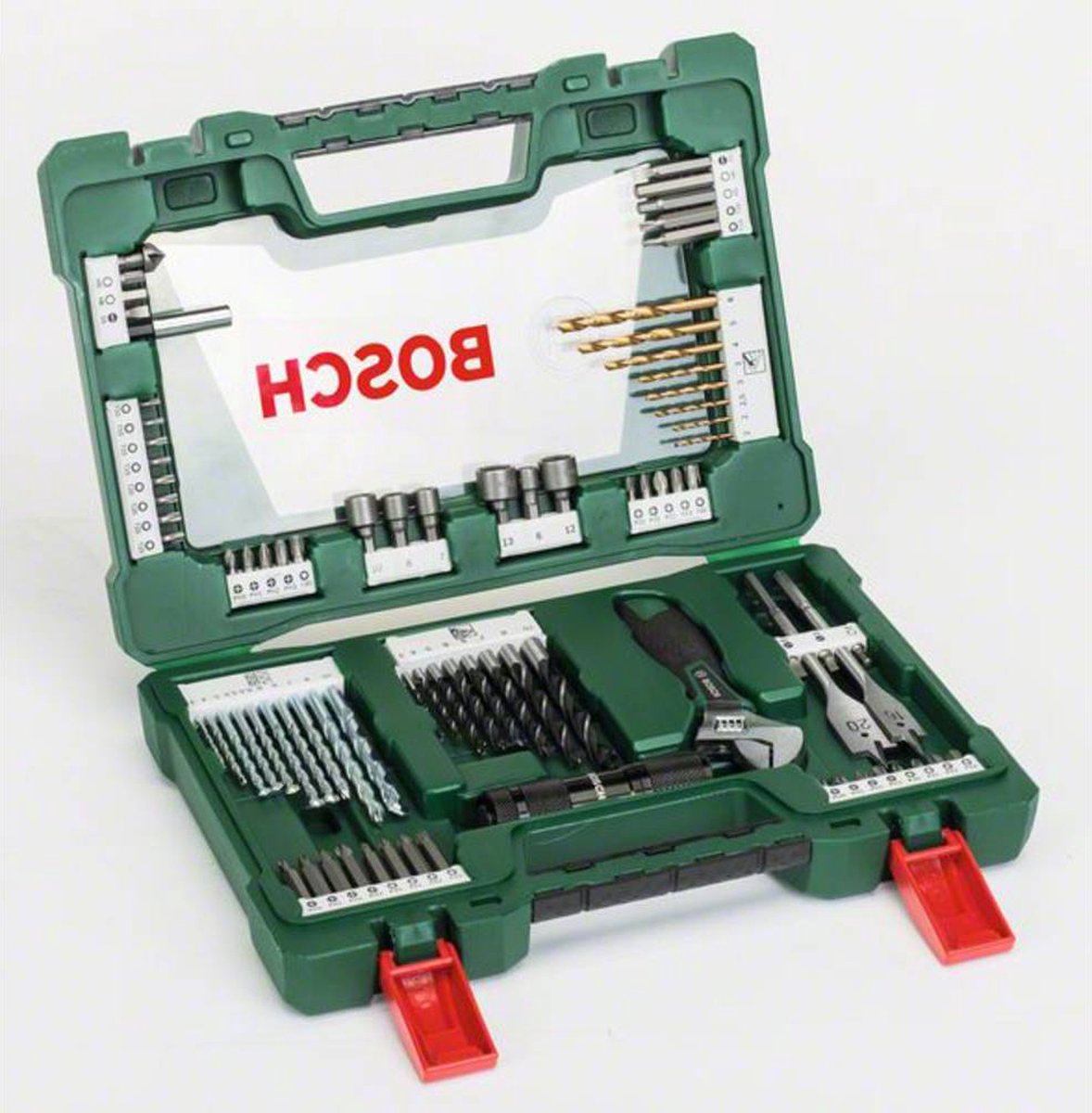 Juego de brocas y puntas de atornillar de titanio Bosch v-line - con lámpara LED y llave ajustable - 83 piezas - para madera, metal y piedra