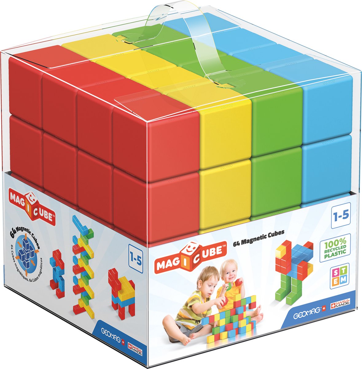 Geomag magicube green line junior riciclato - mattoncini magnetici - 24 pezzi - da 1 anno