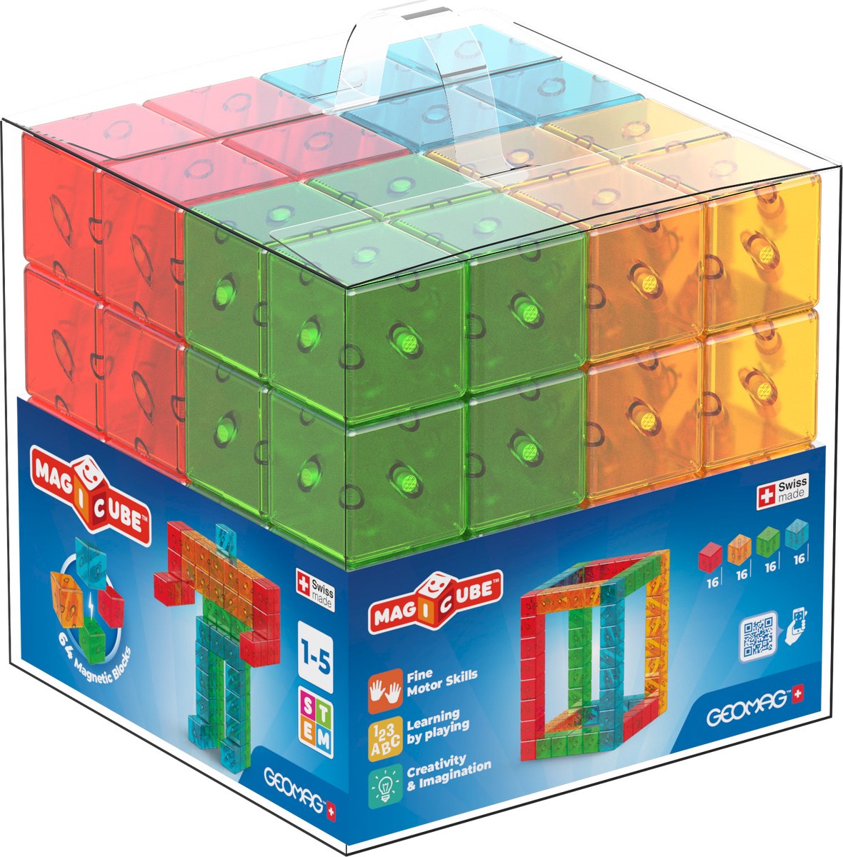 Geomag magicube colorido reciclado - bloques de construcción magnéticos - 64 piezas - a partir de 1 año