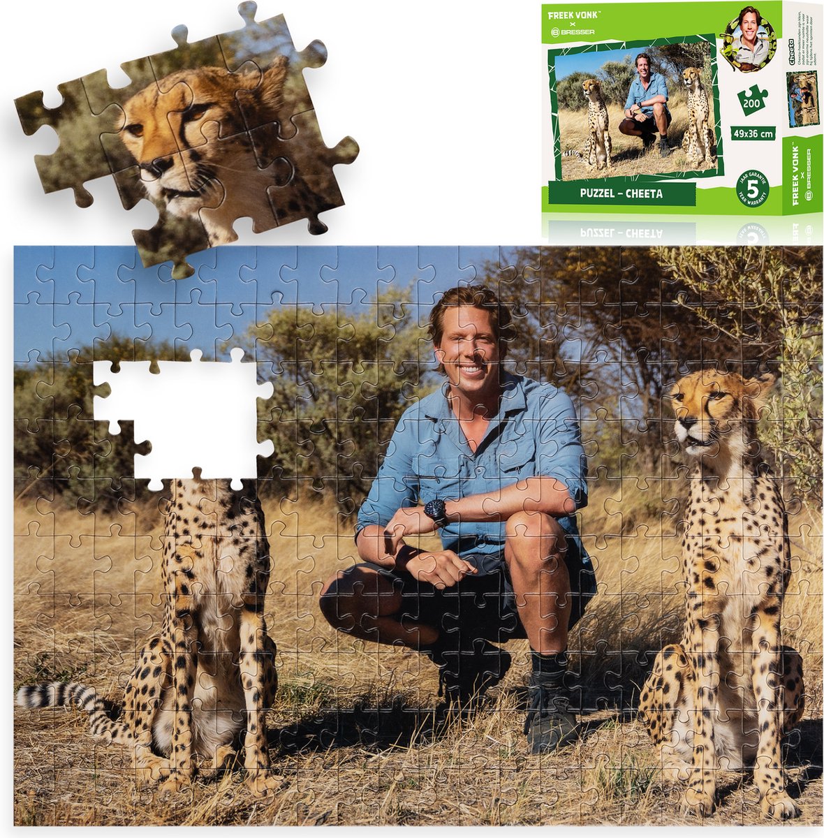 Puzzle Freek Vonk x Bresser - ghepardo Freekfronk - 200 pezzi per bambini