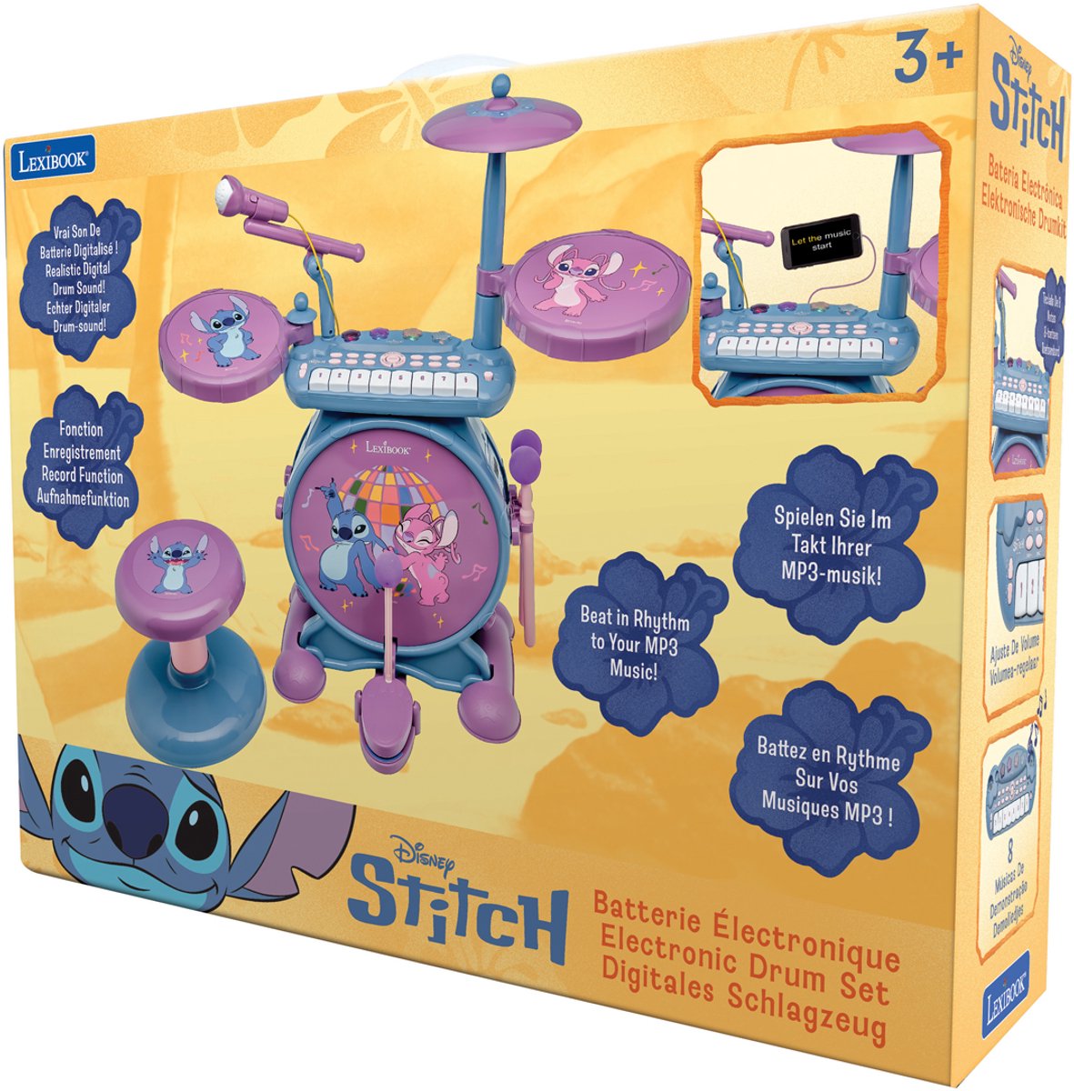 Lexibook stitch batería electrónica luminosa completa con taburete