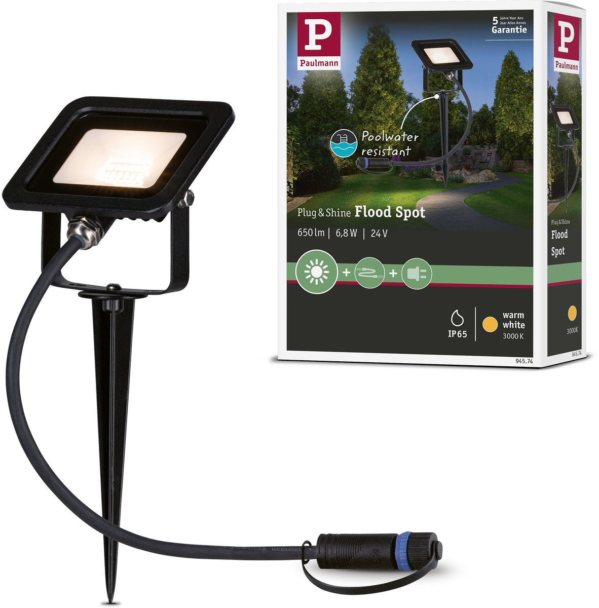 Paulmann Plug Shine LED Faretto da giardino Fluter Loose Spot IP65 3000K 6.8W Nero