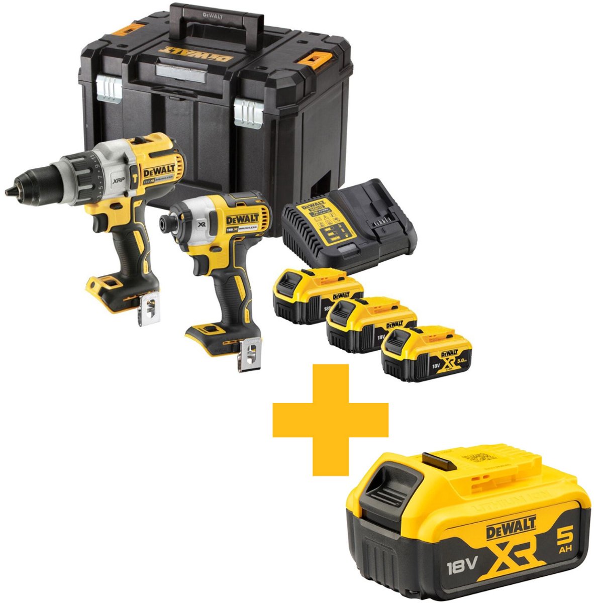 Dewalt dck276p3t | set combinato | trapano a percussione xrp dcd996 + cacciavite a percussione dcf887 | 18v xr | senza spazzole | 3x5.0ah | in tstak-dck276p3t-qw