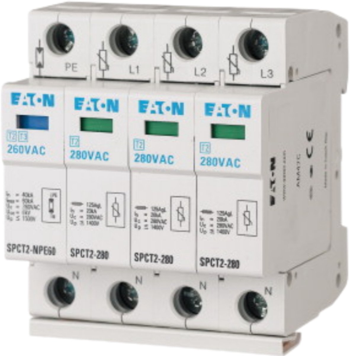 Eaton 167620 spct2-280-3+npe scaricatore di sovratensione protezione da sovratensione per: scatola di distribuzione 20 ka 1 pezzo(i)
