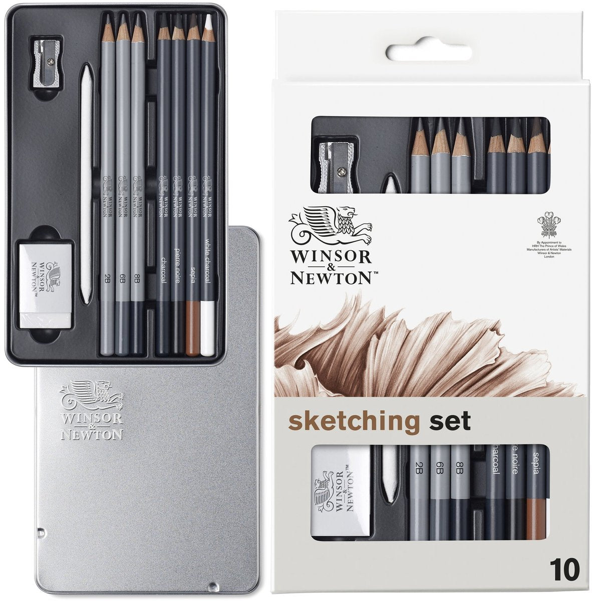Winsor Newton 0490010 Studio Collection Set di matite carboncino di grafite 10 pezzi – Matite per schizzi e disegni con accessori