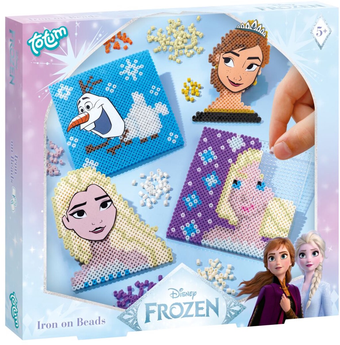 Totum Disney set perline termoadesive Frozen, pacchetto fai da te con Anna ed Elsa - giocattoli creativi Frozen da 5 anni - oltre 2600 perline termoadesive e 2 ripiani