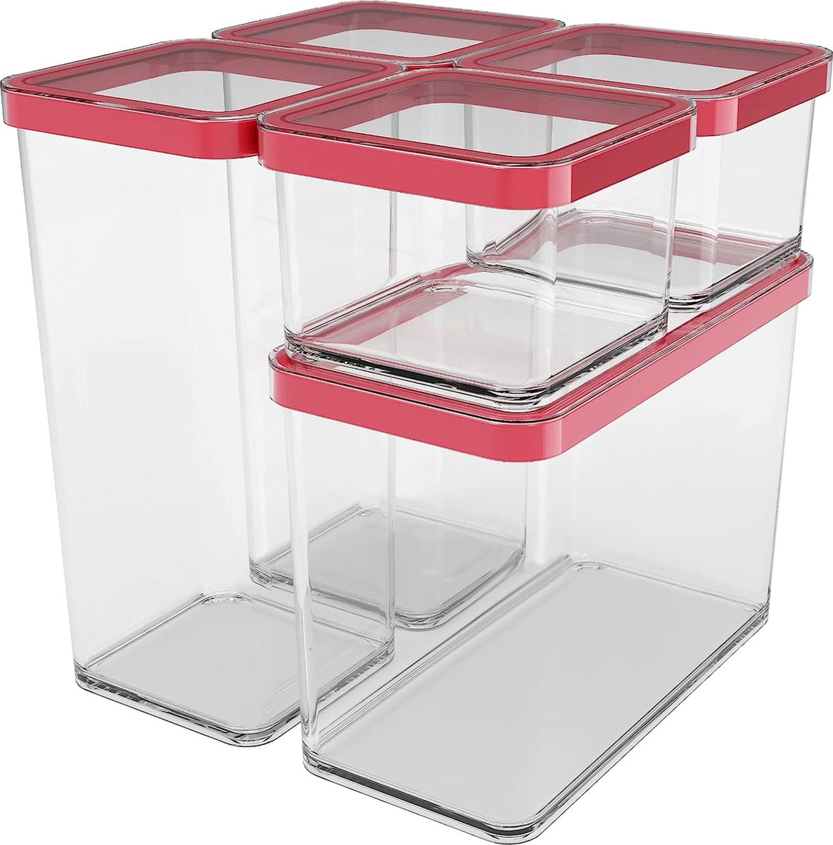 Contenitori per alimenti Rotho Loft - set da 5 - rosso - 2x 2,1 litri, 2x 0,5 litri e 1x 1 litro