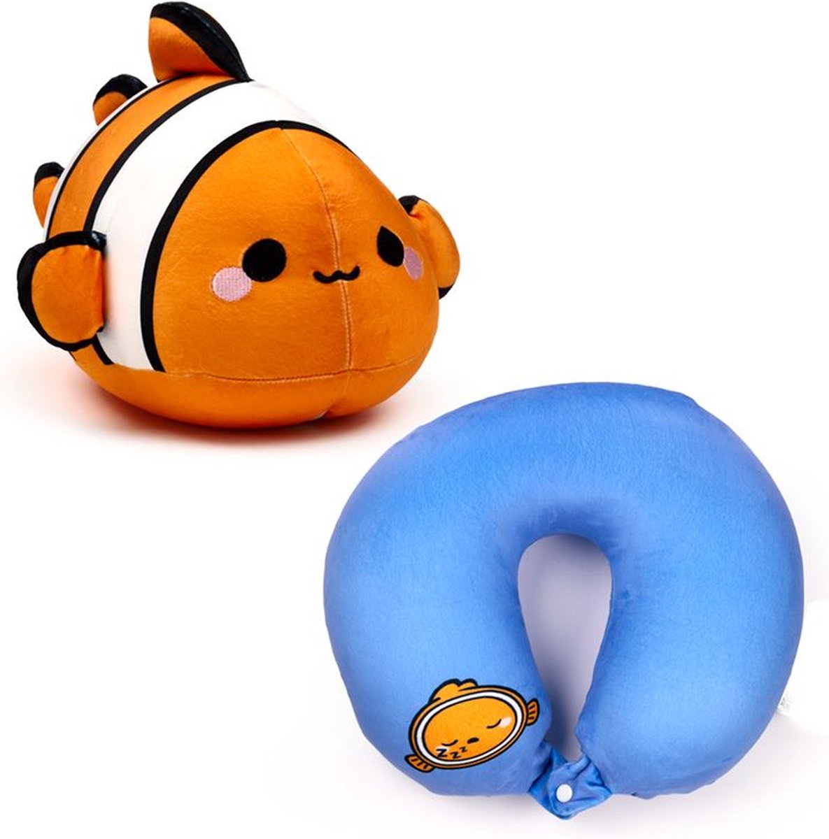 Puckator “swapseazzz adoramals clownvis nekkussen - 2-in-1 pluche reiskussen - kinder knuffel - reisaccessoire”