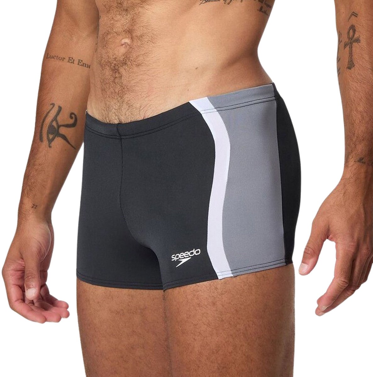 Speedo solid splice aquashort heren sportzwembroek - zwart grijs