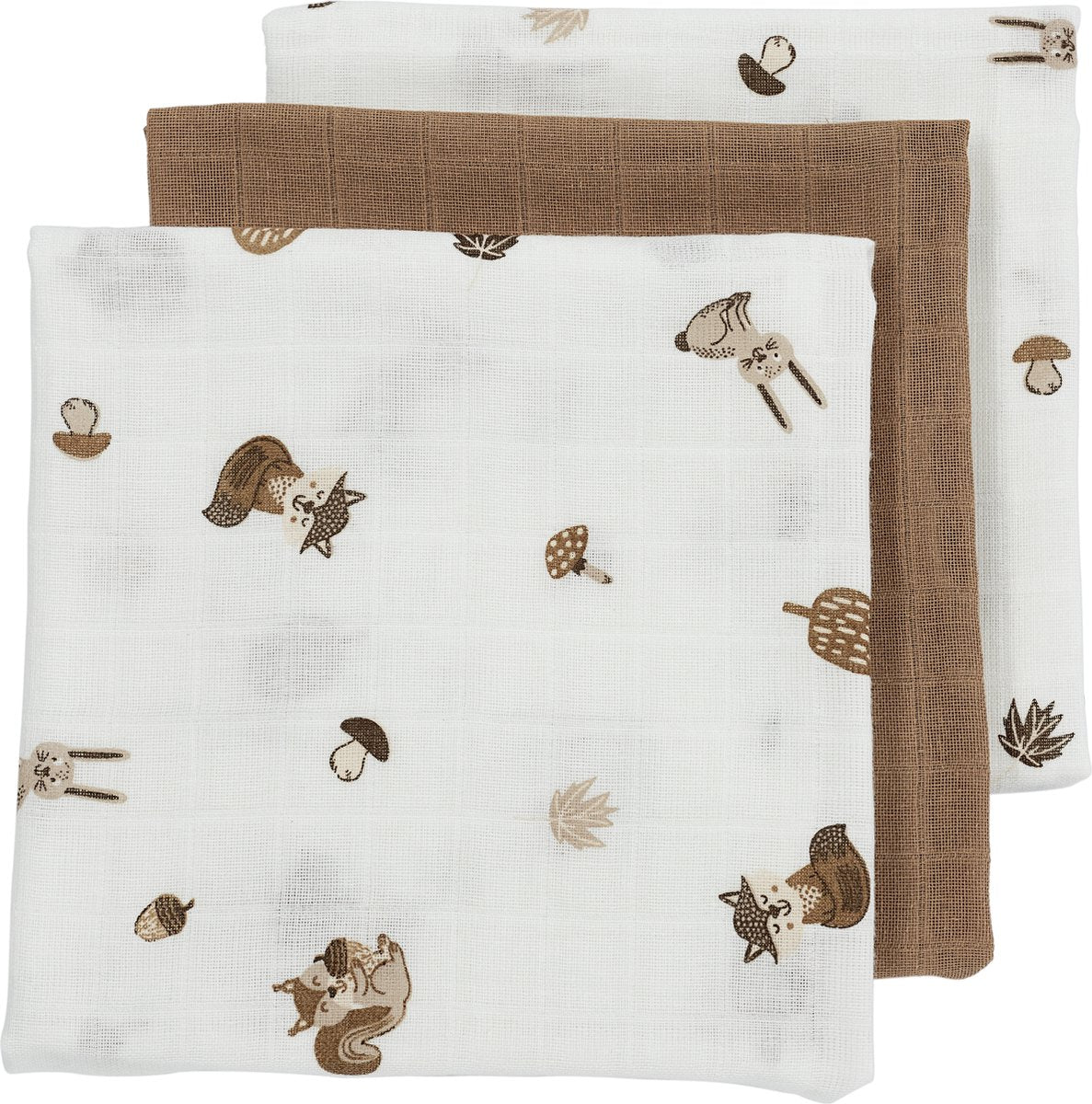 Meyco baby forest animals hydrofiele doeken - 3-pack - toffee - 70x70cm