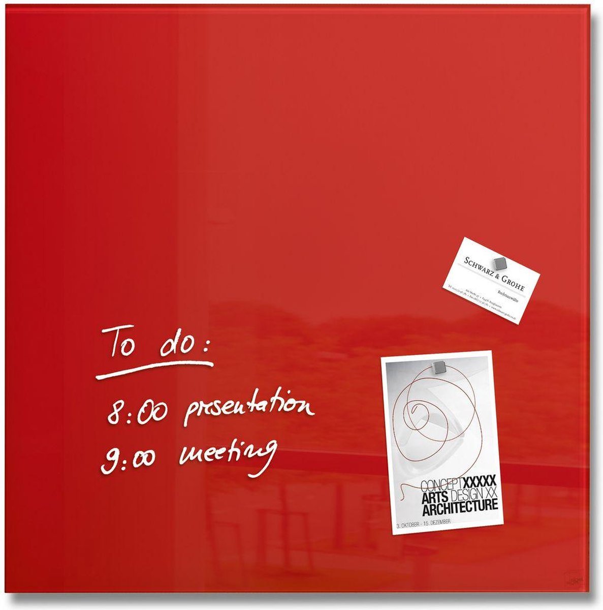 Sigel glasmagneetbord - artverum - 48x48cm - rood - si-gl114
