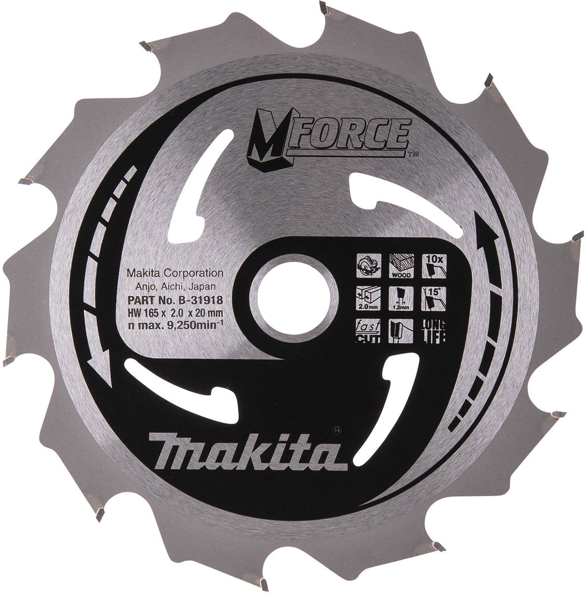 Makita cirkelzaagblad voor hout | mforce | ø 165mm asgat 20mm 10t - b-31918