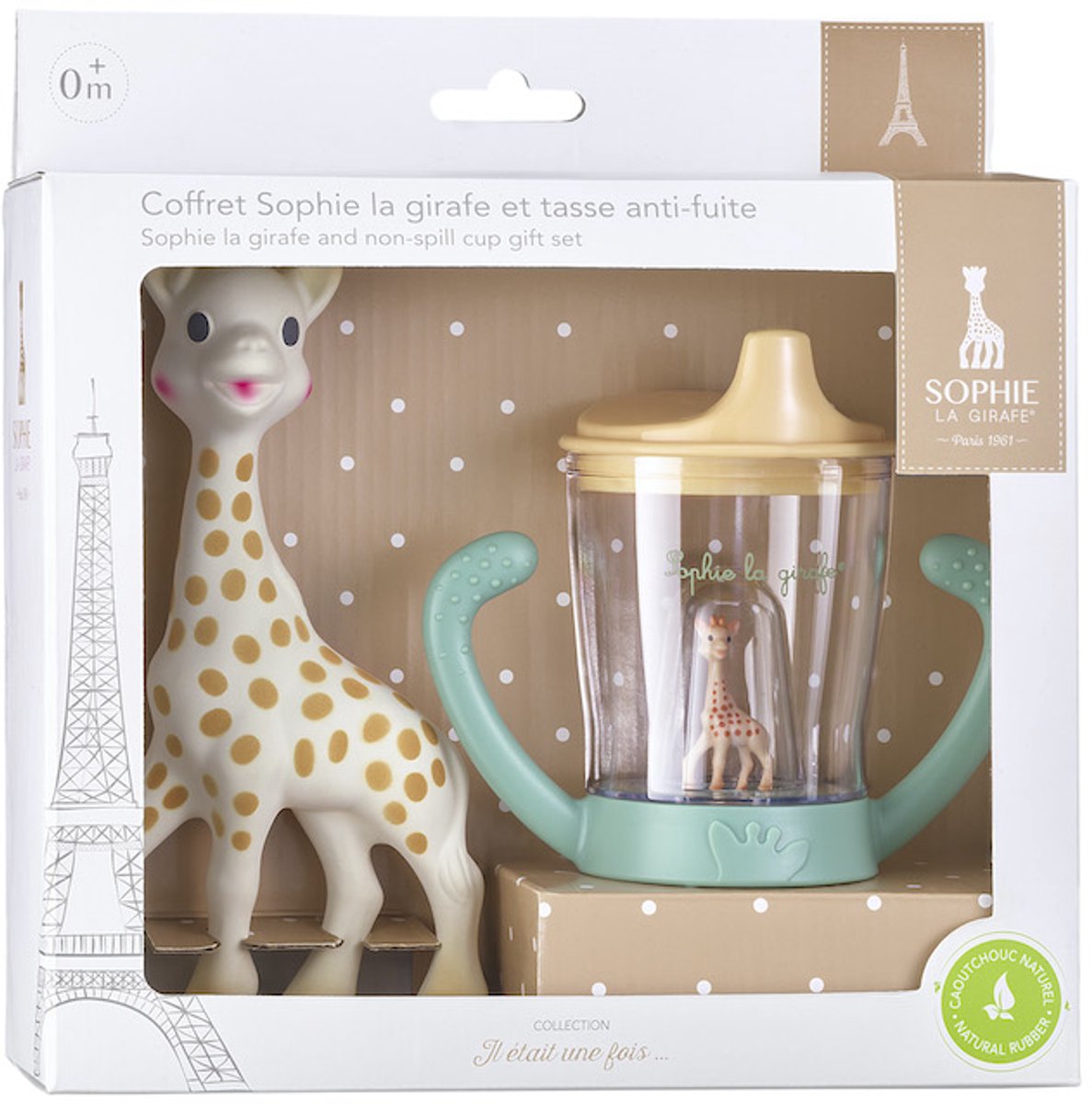 Set de regalo Sophie la jirafa – y vaso hermético con mascota – set de regalo para bebé