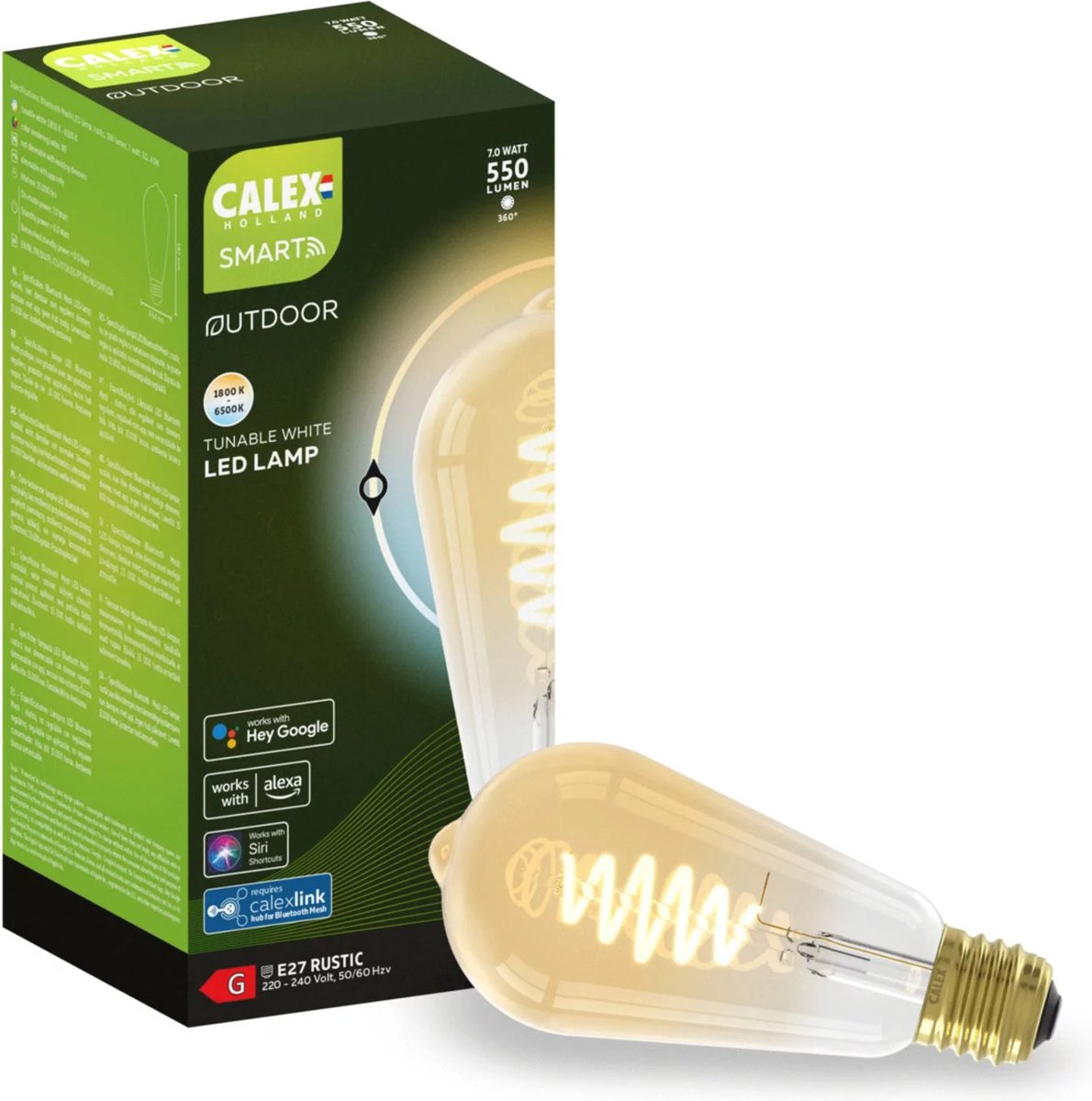 Calex smart outdoor smart led lamp - e27 - slimme st64 bluetooth mesh bulb - rgb en warm wit licht - goud - 7w