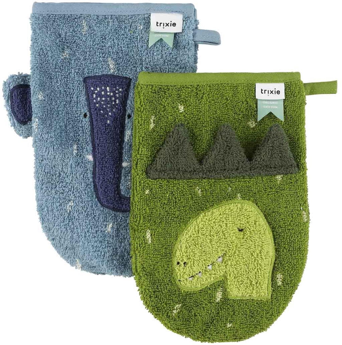 Trixie washandje 2-pack | mr. dino - mrs. elephant