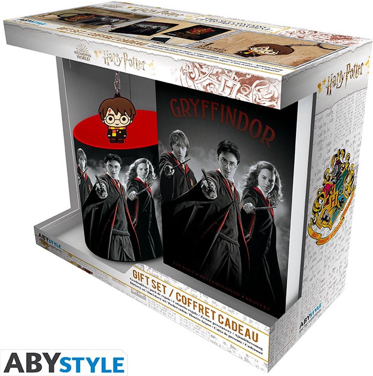 Abystyle harry potter - taza pc320ml + llavero + libreta harry ron hermion