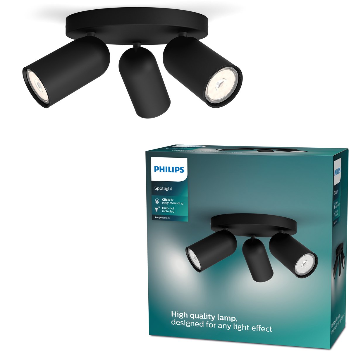 Philips LED Philips Pongee Foco de superficie - 3 luces - negro
