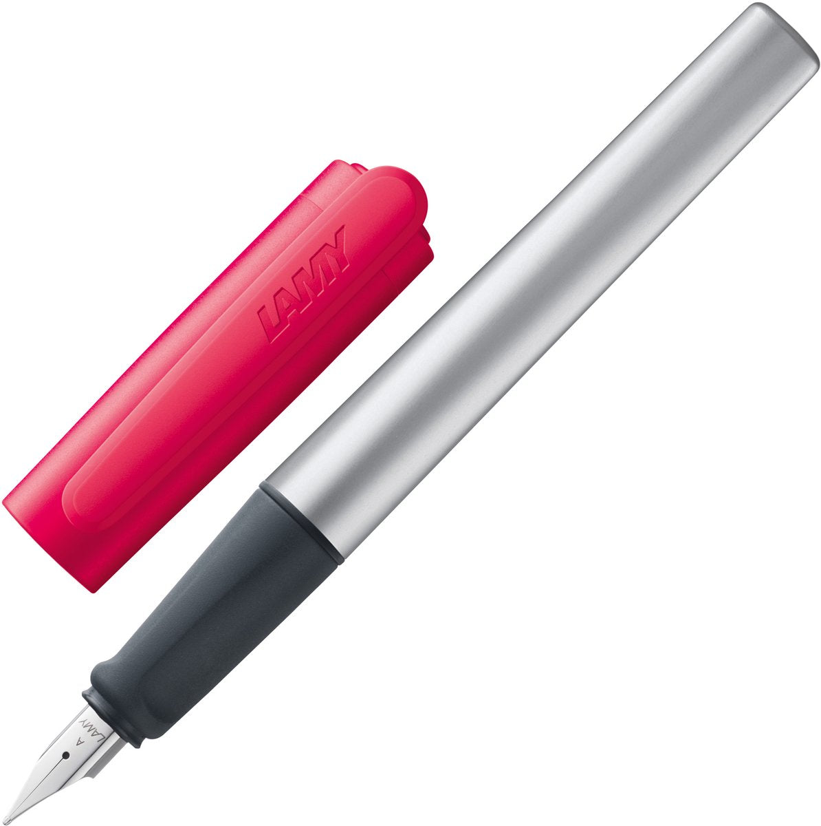 Penna stilografica Lamy Nexx Crimson - penna stilografica con impugnatura antiscivolo, pennino in acciaio lucido per mancini (sinistra) con larghezza del tratto m - supporto triangolare in alluminio - incl. cartuccia d'inchiostro t 10 blu