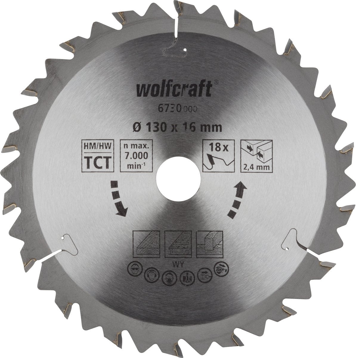 Wolfcraft - hoja de sierra circular 130 x 16 mm - 18 dientes - 6730000