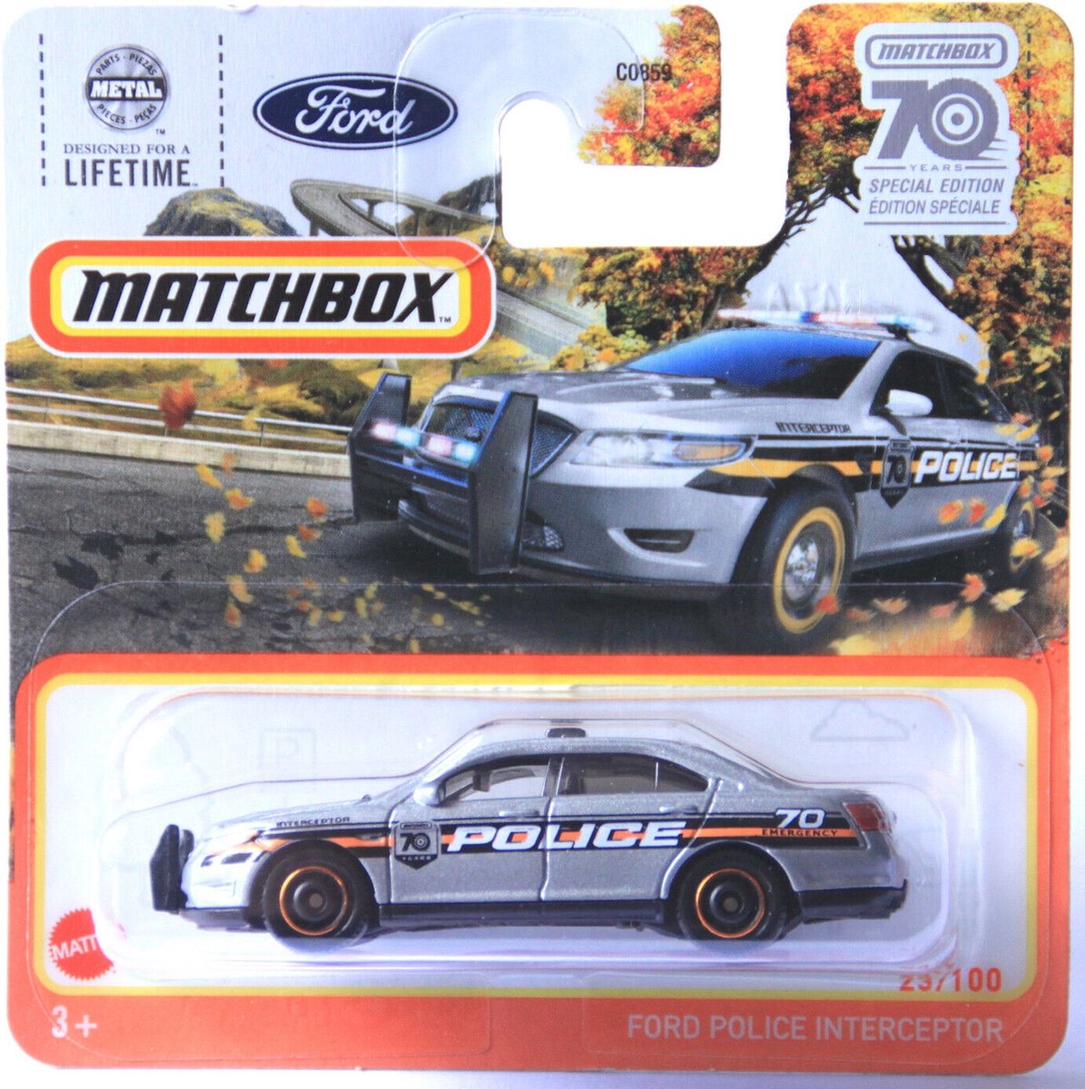 Matchbox 23 100 Ford Police Interceptor 70 años edición especial 1:64 tarjeta corta