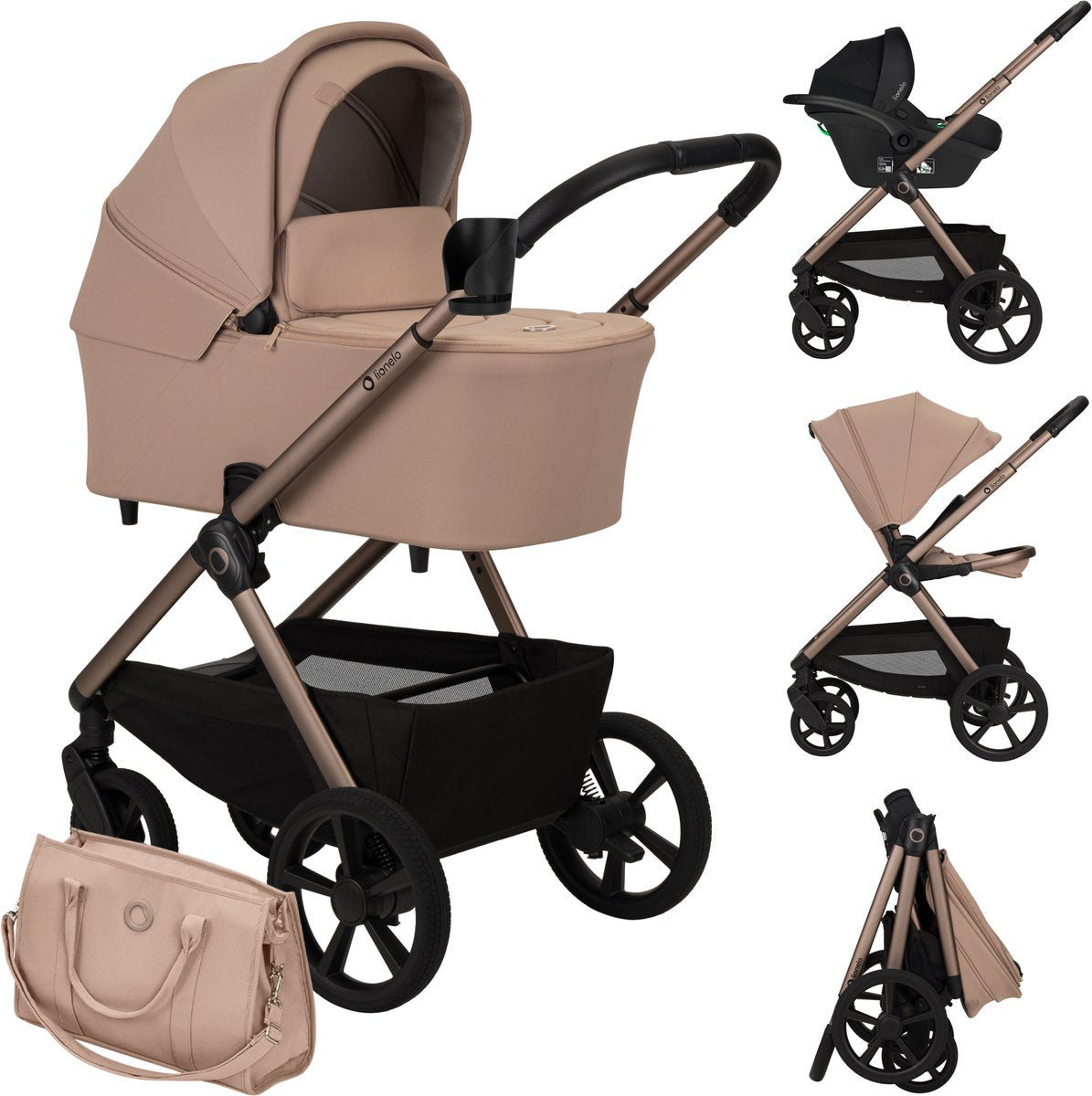 Silla de paseo Lionelo Carmine 3 en 1 - incluye silla de auto Astrid I-size - ruedas todoterreno Graveltech - ventilación 3D colchón Airydots - capazo antirreflujo - cómoda suspensión - plegable con asiento - UPF50+ - set completo de accesorios