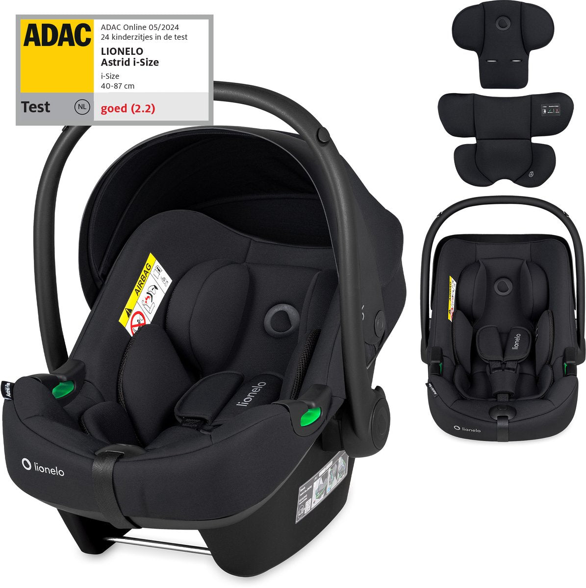 Lionelo Astrid i-size car seat – adac 5-star – 40-87 cm – rwf – memory foam – adjustable headrest (7 cm) – holmbergs belts – compatible with isofix-base stroller – i-size standard – light safe