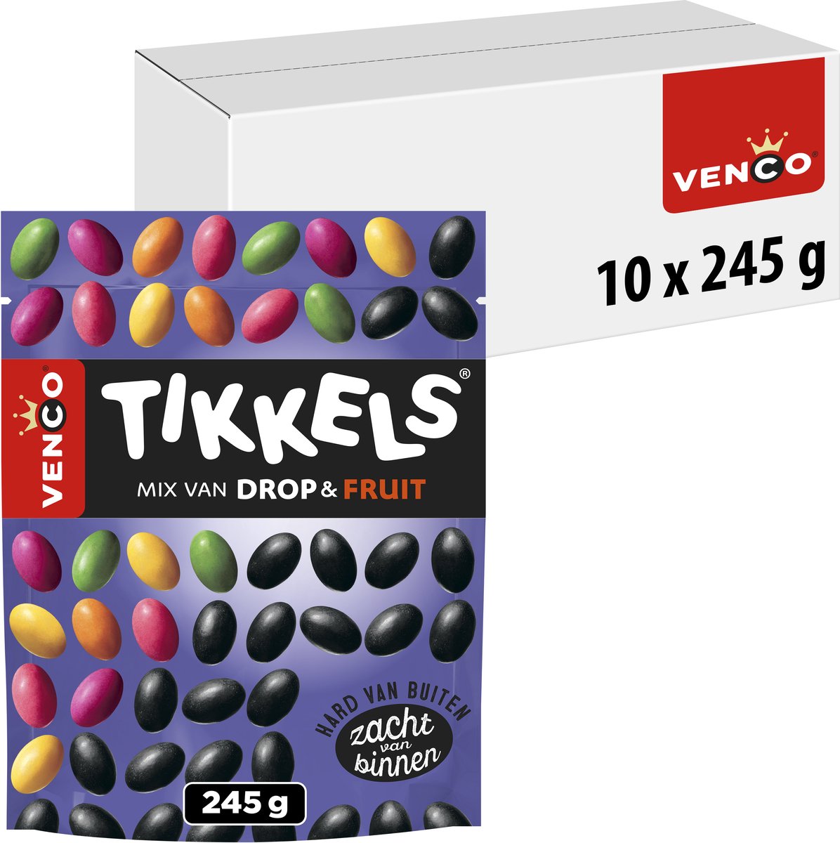 Venco tikkels drop fruit - drop fruitsmaak - 10x245g