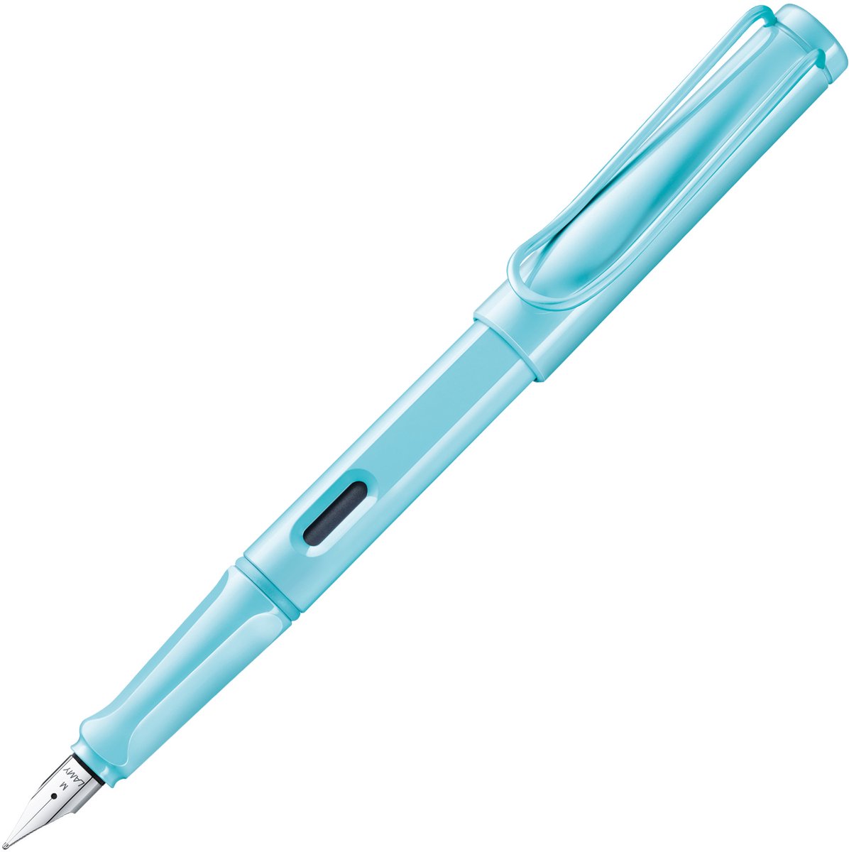 Pluma estilográfica moderna Lamy Safari 0d1 de plástico resistente en color aguamarina con mango ergonómico y plumín de acero con trazo extrafino, incluye cartucho de tinta azul T 10