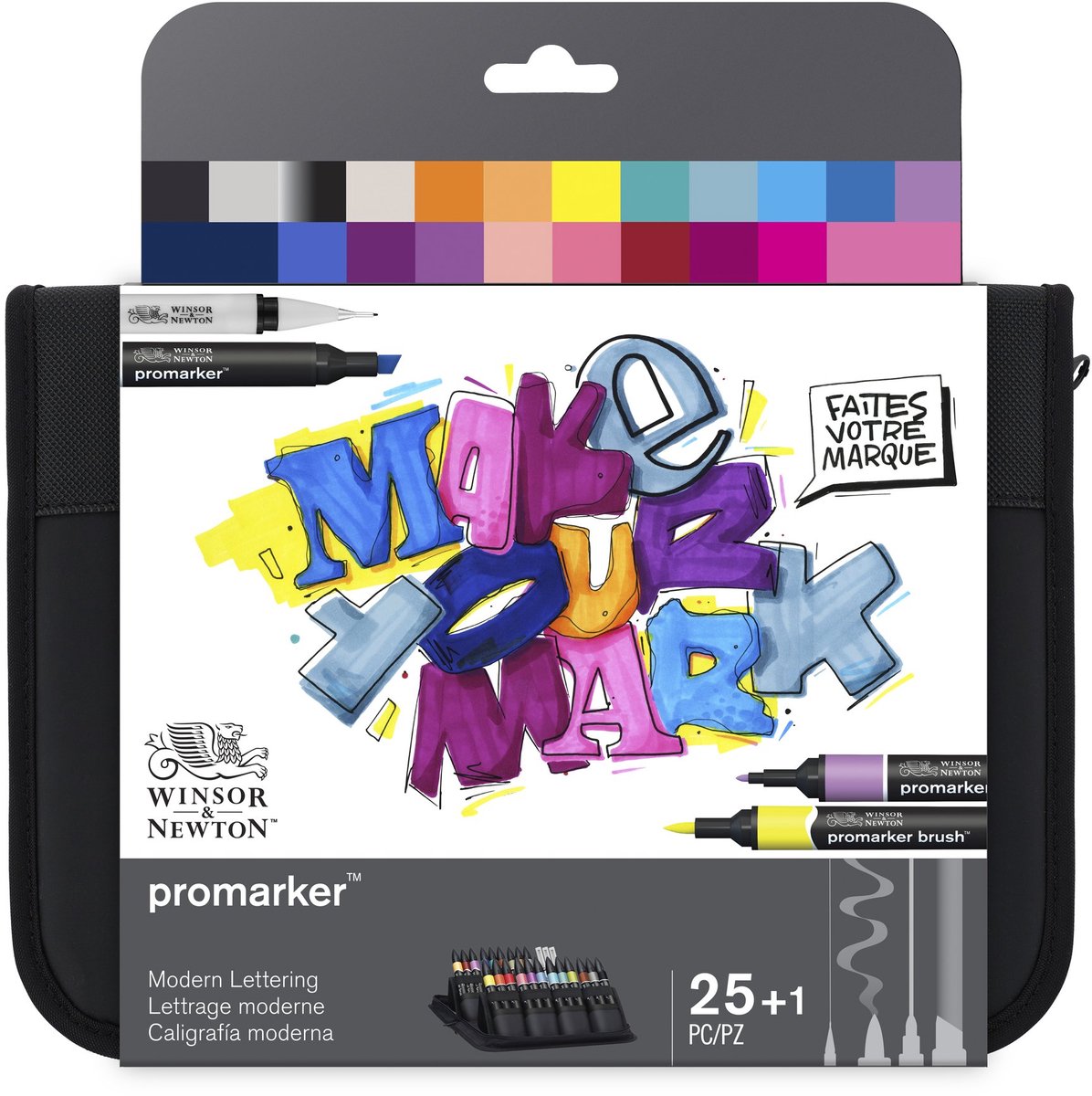 Winsor Newton 0290202 Promarker Brush Lettering Set – 26 pezzi – Set di pennarelli per supporti misti con fineliner Blender – per illustrazioni di scritte a mano