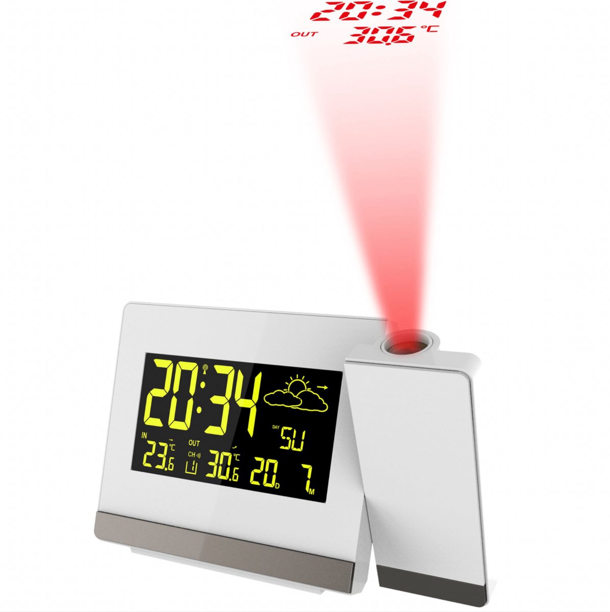 Sveglia radiocontrollata Technoline - proiezione dell'ora e della temperatura - inc. sensore esterno - previsioni meteo - data - peso 549
