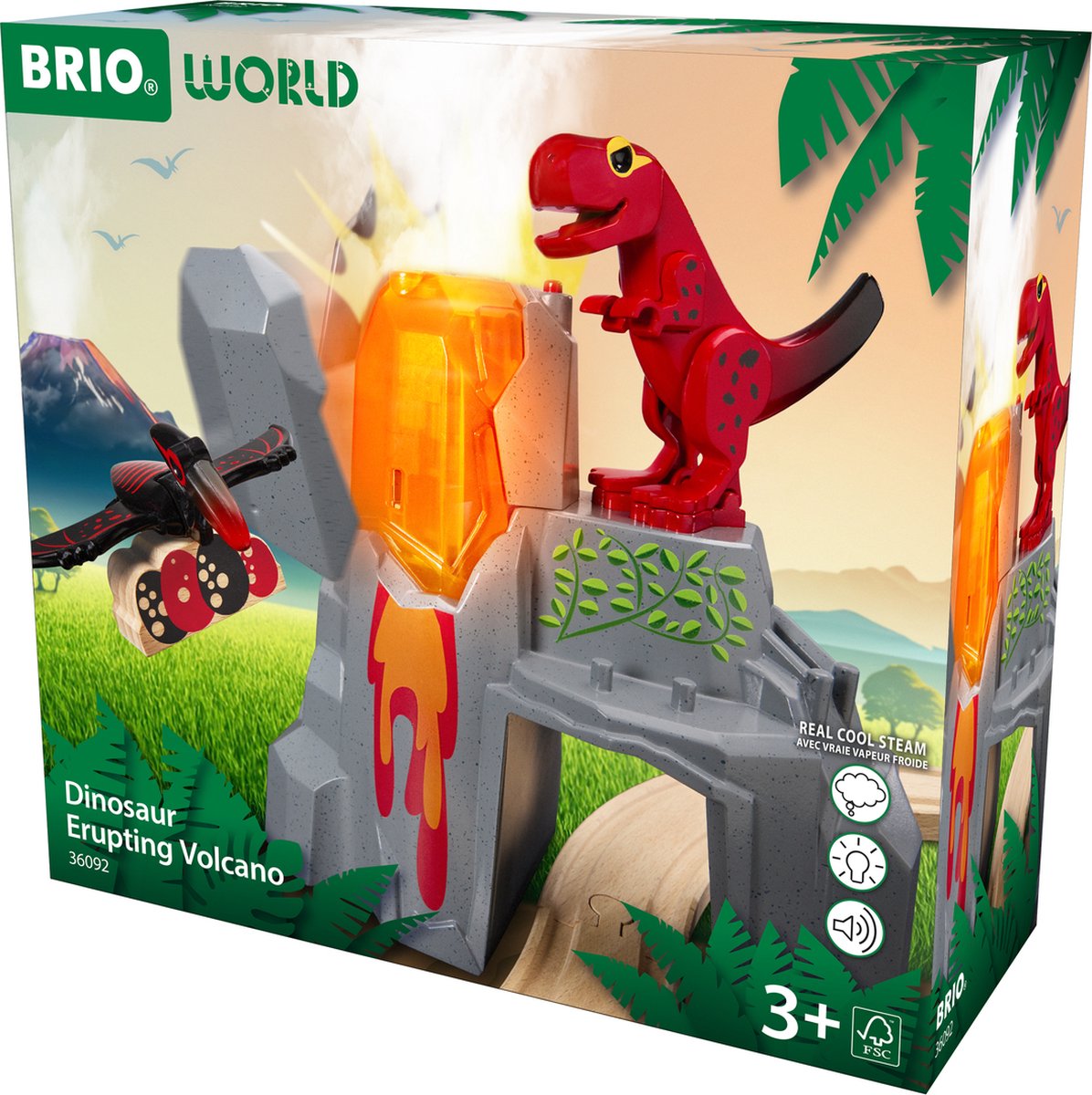 Ravensburger brio world – 36092 dinosaurussen met vulkaanuitbarsting | set speelgoedtreintjes voor kinderen vanaf 3 jaar