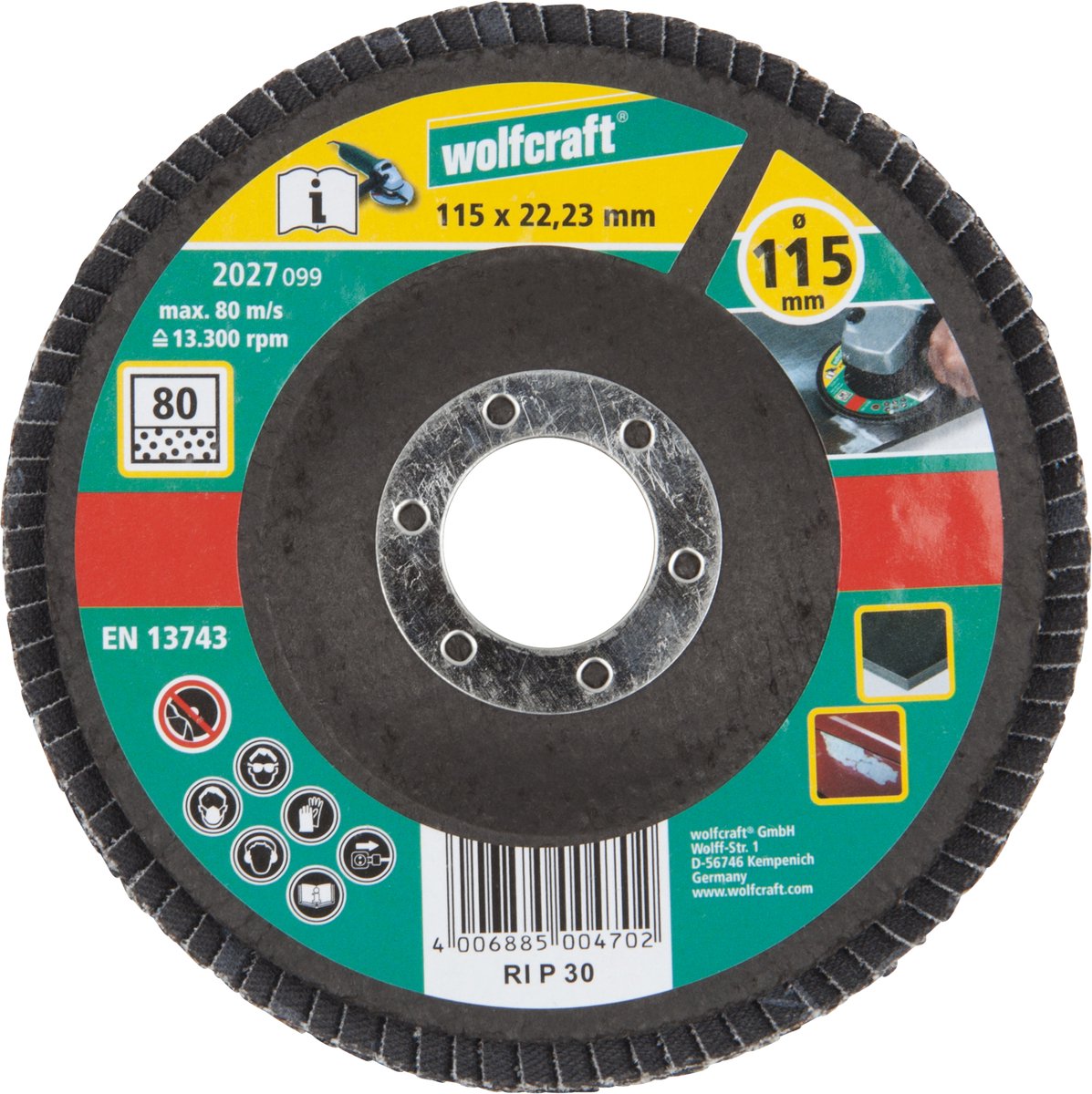 Wolfcraft - disco de láminas - 115 mm - grano 80 - 2027000