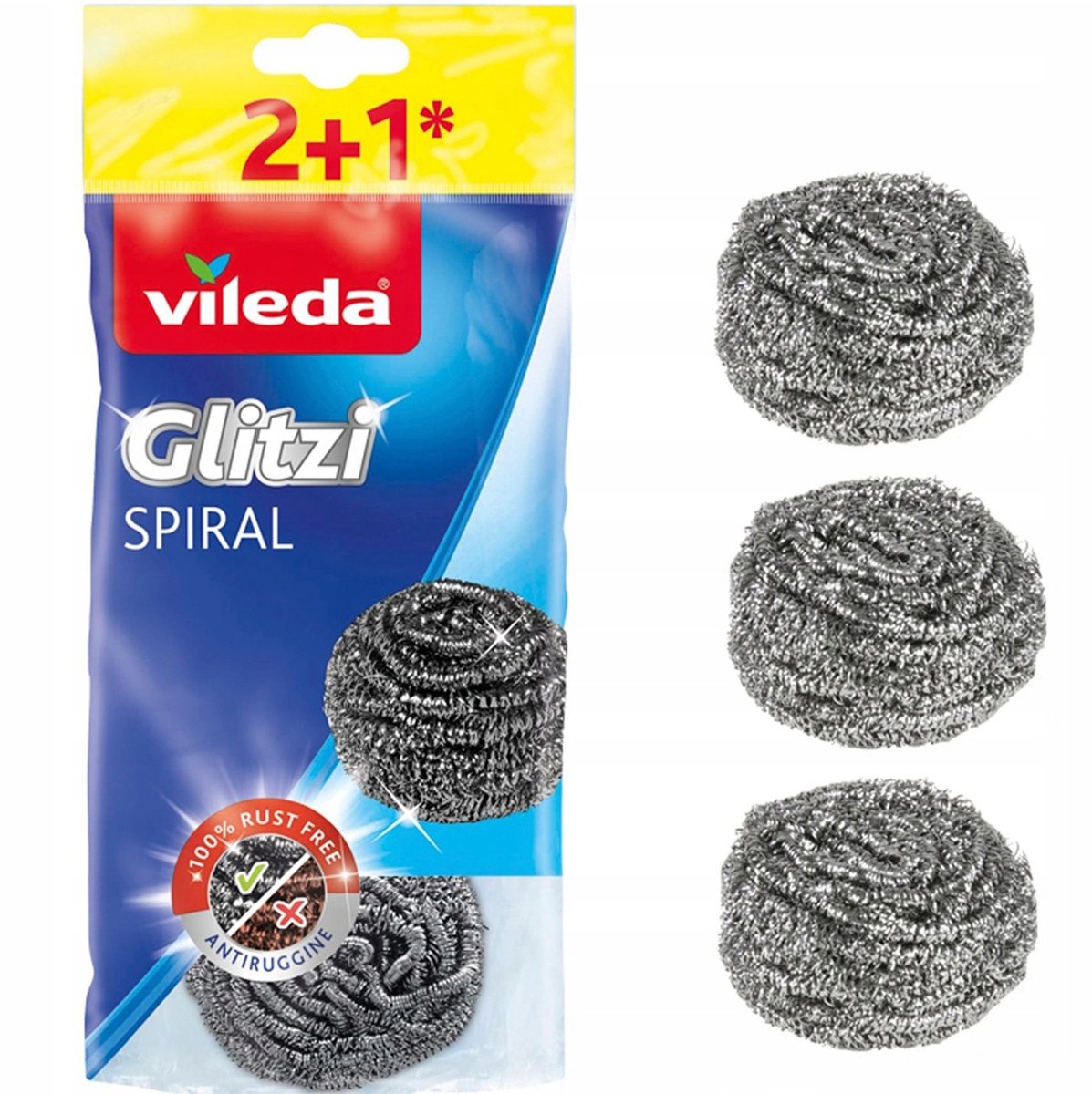 Vileda glitzi espiral serie de acero inoxidable - esponja de limpieza de acero inoxidable - 3 piezas - duradera