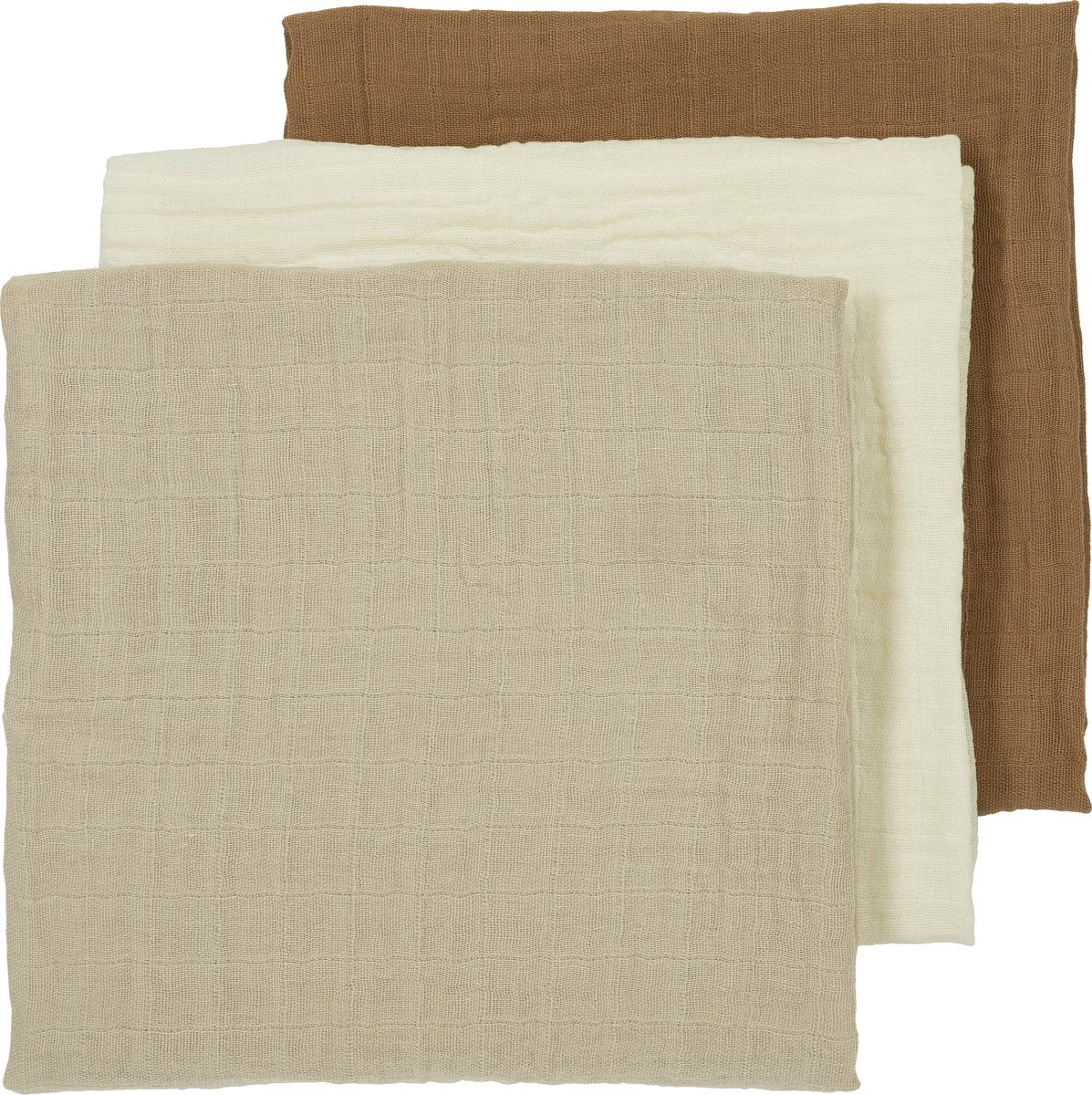 Meyco baby uni hydrofiele doeken - 3-pack - offwhite sand toffee - 70x70cm