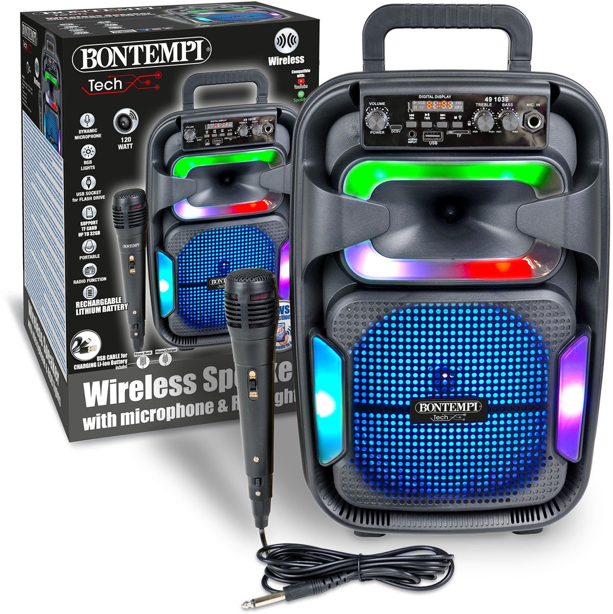 Bontempi spa botempi - caja de sonido inalámbrica con micrófono y efectos de luz - altavoz - karaoke