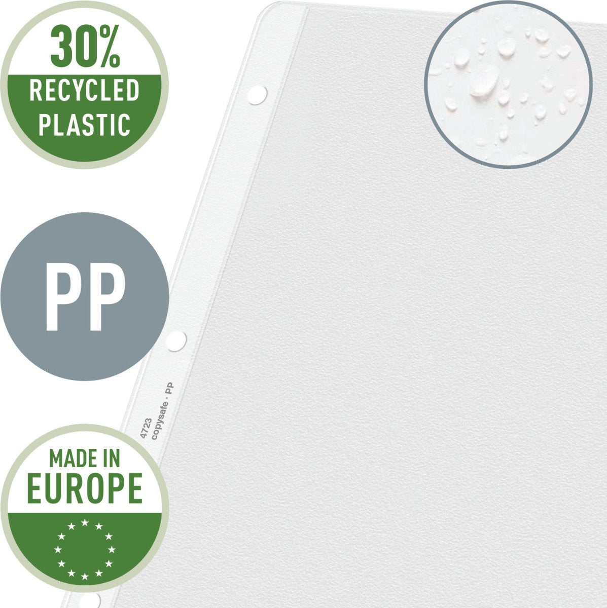 Borsa da esposizione Leitz premium a3 orizzontale - 30% plastica riciclata - 0,13 mm - 4 fori - 50 pezzi - trasparente