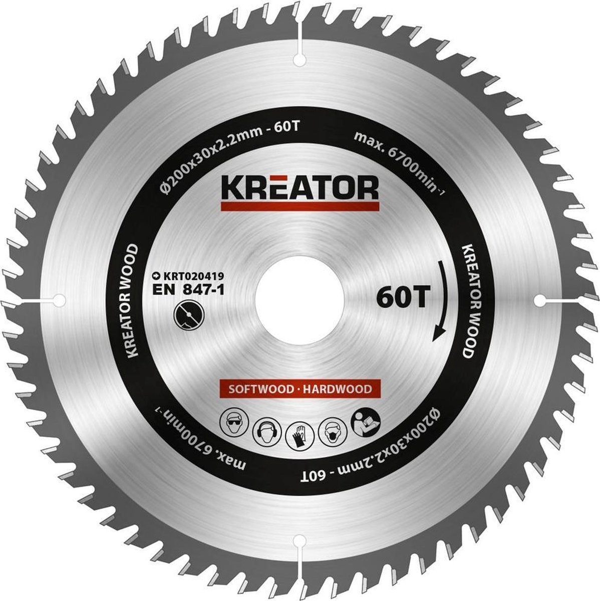 Kreator krt020419 zaagblad hout 200 mm - 60t