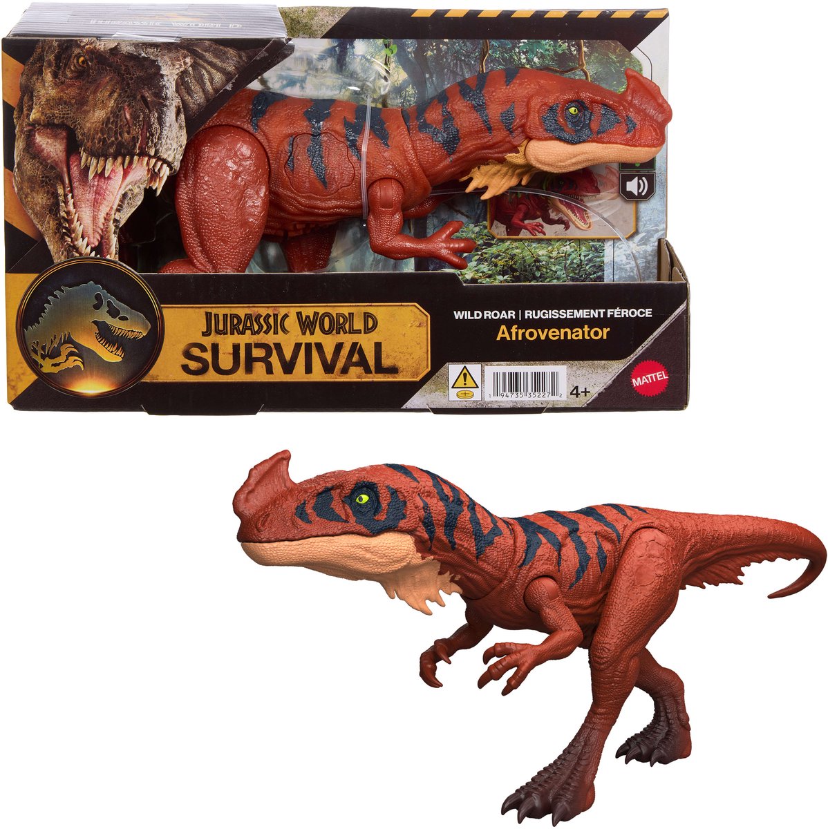Mattel Jurassic World selvaggio ruggente Afrovenator figura d'azione di dinosauro - con luci e suoni