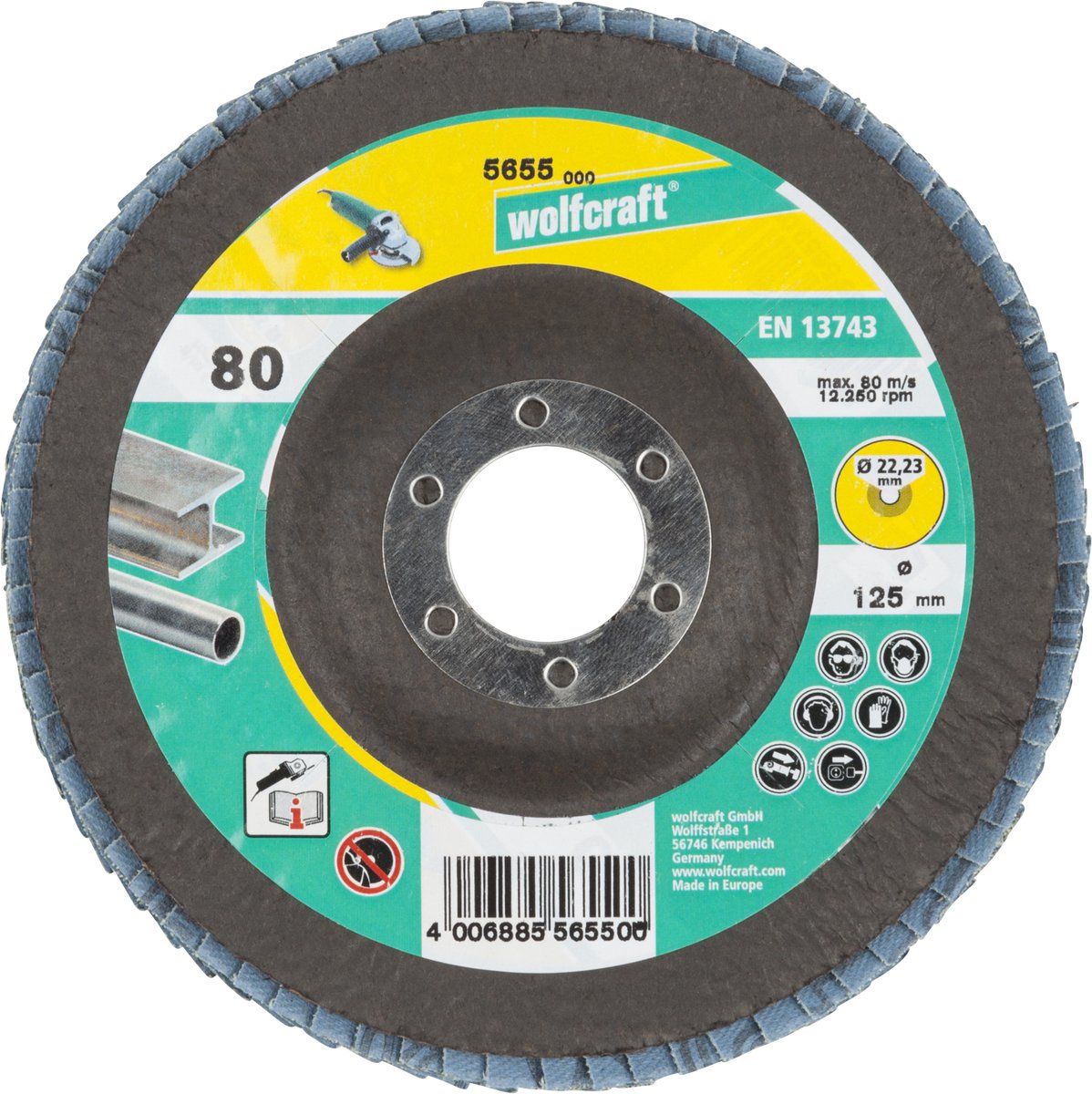Wolfcraft - disco de láminas abrasivo ø 125 mm - disco de láminas grano 80 - 5655000